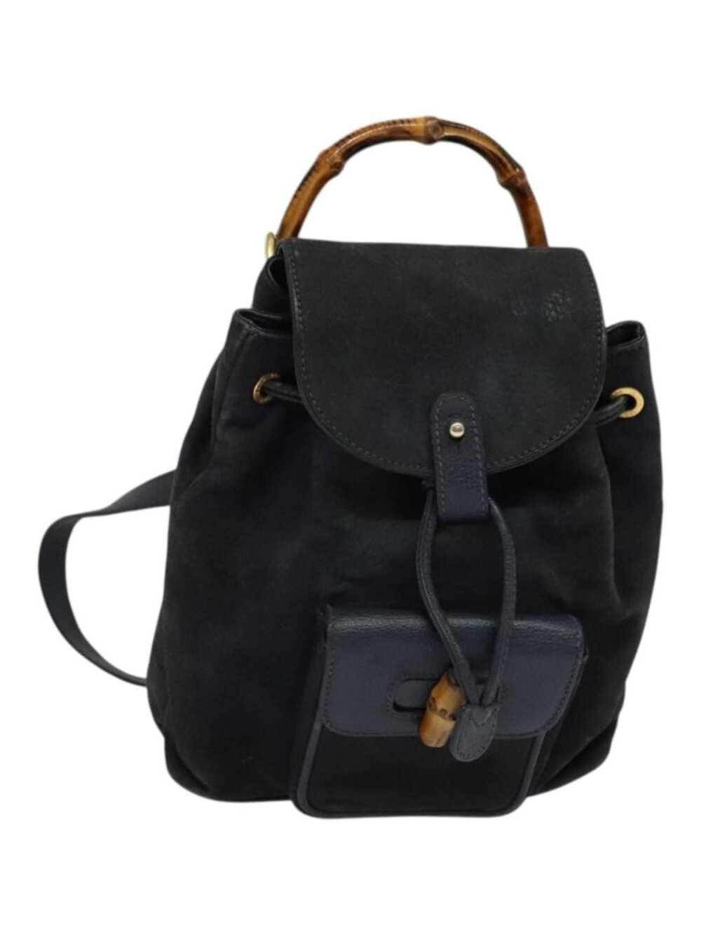 GUCCI Bamboo Backpack Suede Leather Navy Gold 003 1956 0030